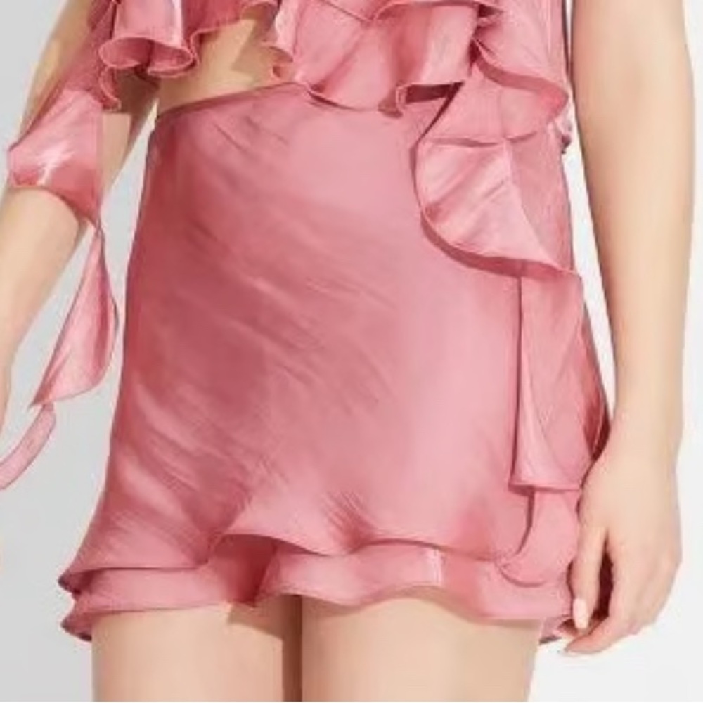 Pink Ruffled Satin Skirt
